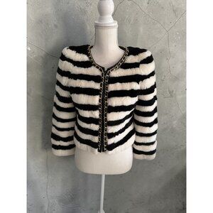 SHAHCHI Black White Faux Fur Coat Jacket Size M NEW NWT